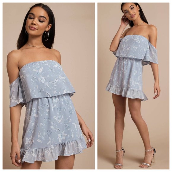 Tobi Dresses & Skirts - Tobi Light Blue Floral Off Shoulder Ruffle Dress
